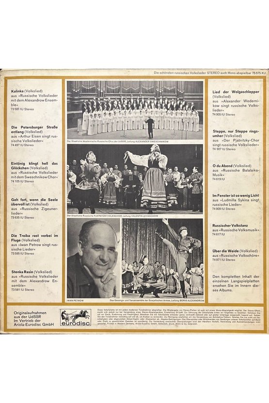 Die Schönsten Russischen Volkslieder LP Plak