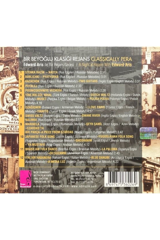 (Plak Değildir CD dir) CD Bir Beyoğlu Klasiği Rejans Classically Pera CD