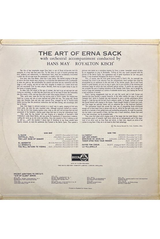 Erna Sack The Art Of Erna Sack LP Plak