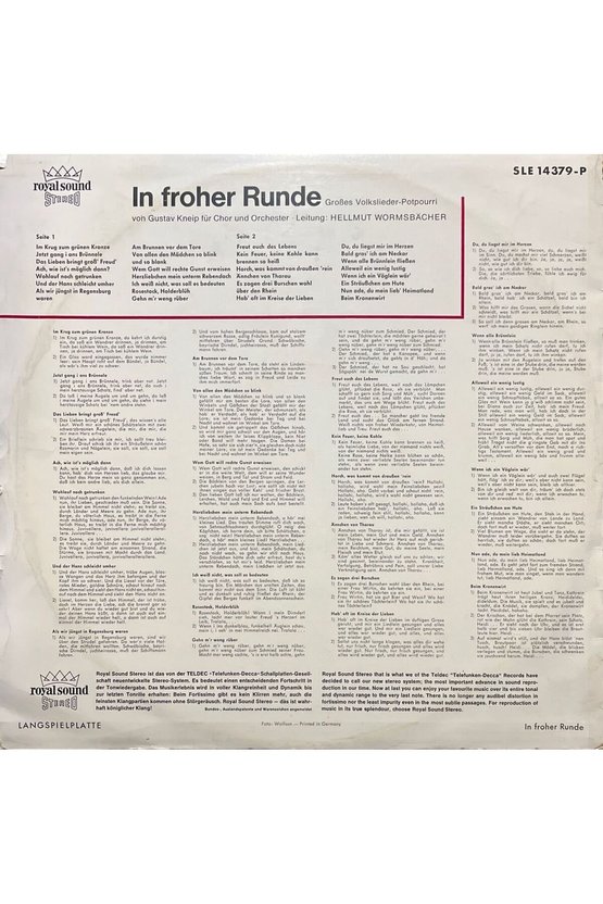 Von Gustav Kneip Für Chor Und Orchester – In Froher Runde Classic LP Plak