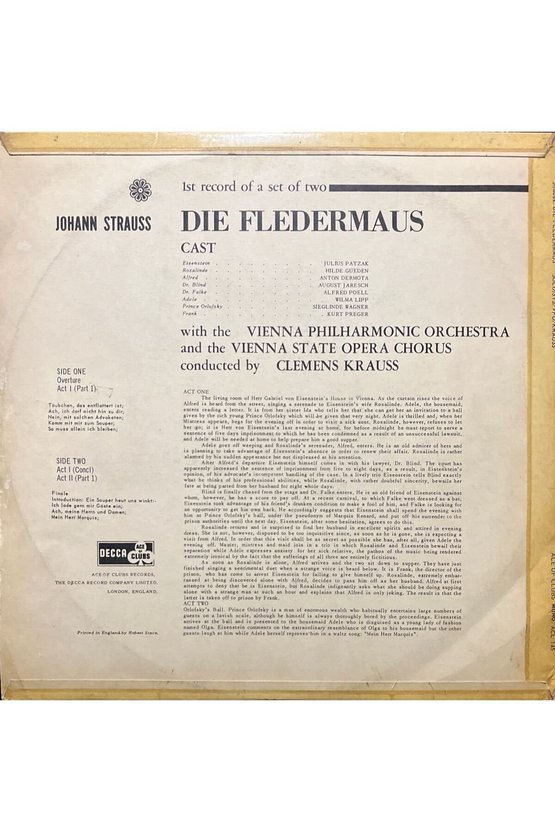 Johann Strauss Jr. – Die Fledermaus 2 Plak Set Record 1 Ve Record 2 Classic LP Plak