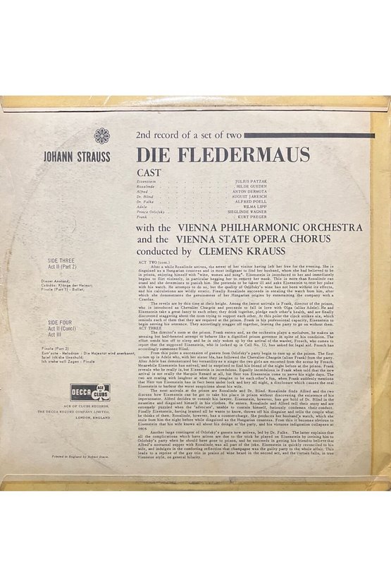 Johann Strauss Jr. – Die Fledermaus 2 Plak Set Record 1 Ve Record 2 Classic LP Plak
