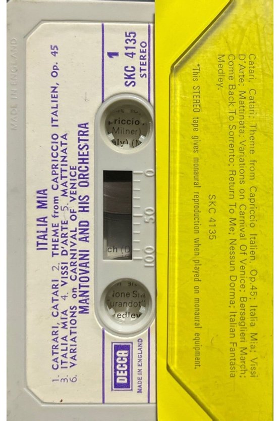 (Plak Değildir KASET tir) Kaset Mantovani Italia Mia Kaset