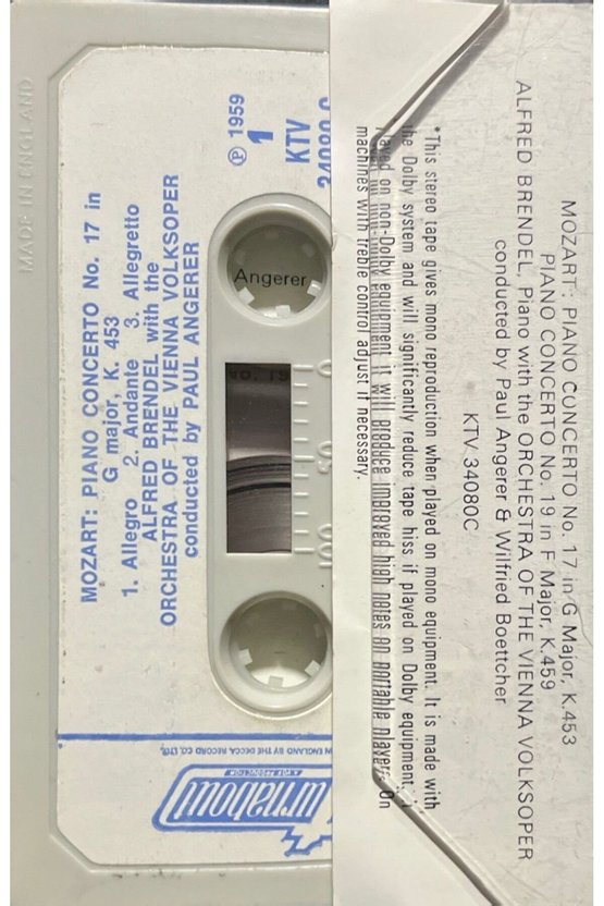 (Plak Değildir KASET tir) Kaset Mozart Piano Concerti Alfred Brendel Piano Kaset
