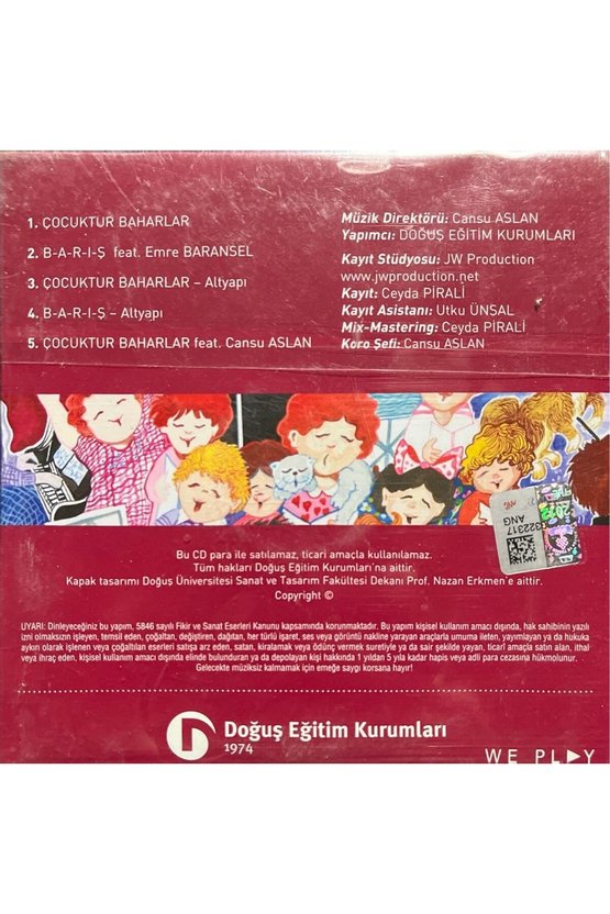 (Plak Değildir CD dir) CD Doğuş Eğitim Kurumları Çocuk Korosu Çocuktur Baharlar Açılmamış Jelatinin