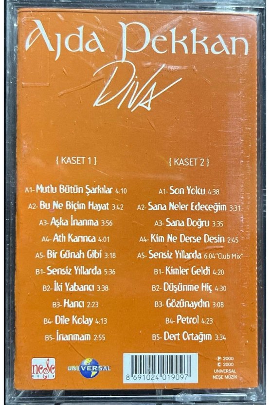 (Plak Değildir KASET tir) Kaset Ajda Pekkan Diva 1-2 Çift Kaset