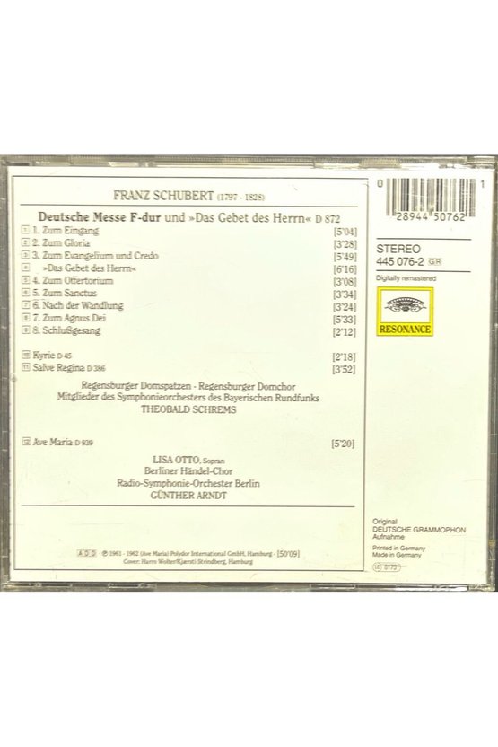 (Plak Değildir CD dir) CD Franz Schubert Deutsche Messe F-Dur CD