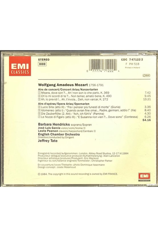 (Plak Değildir CD dir) CD Barbara Hendricks Mozart CD