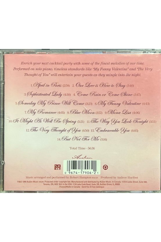 (Plak Değildir CD dir) CD Entertaining Solo Piano For Cocktails CD
