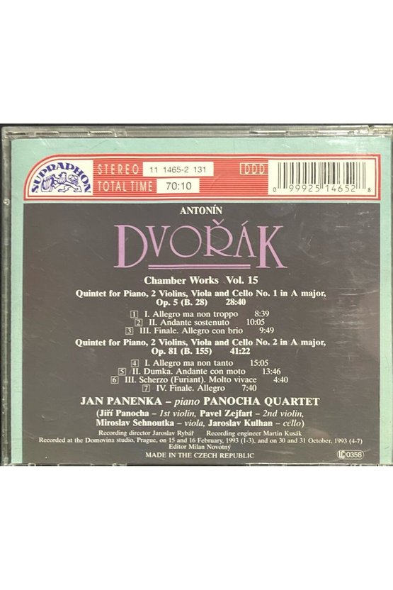 (Plak Değildir CD dir) CD Dvorak Piano Quintets Nos. 1&2 CD