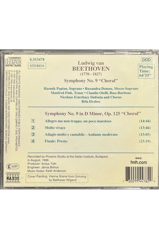 (Plak Değildir CD dir) CD Beethoven Symphony No.9 Choral CD