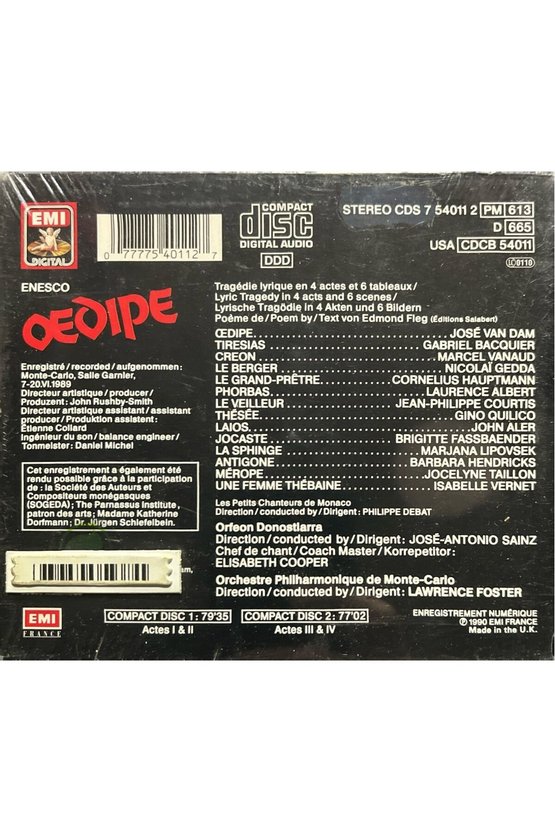 (Plak Değildir CD dir) CD Oedipe Açılmamış Jelatininde Double CD
