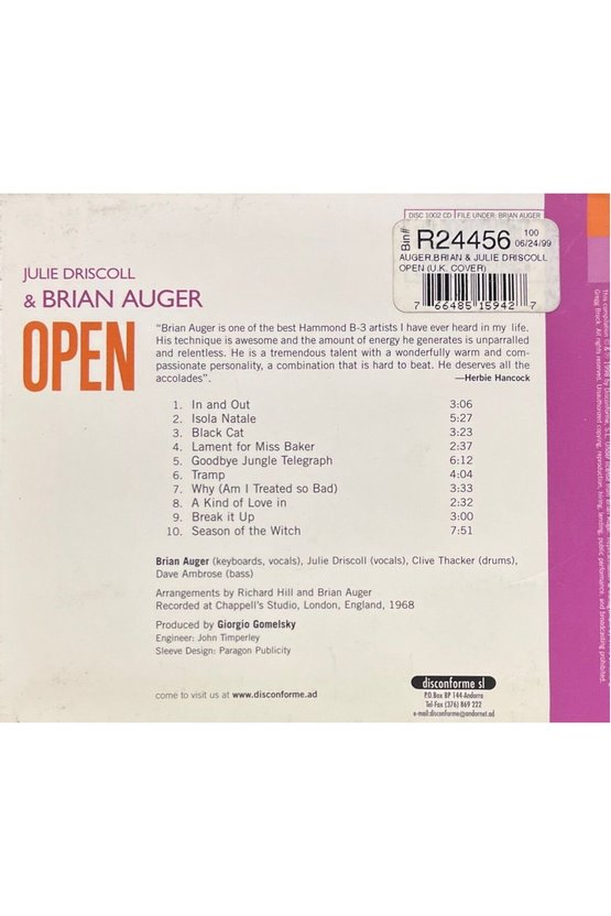 (Plak Değildir CD dir) CD Julie Driscoll Jools Open CD