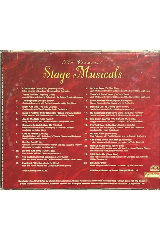 (Plak Değildir CD dir) CD The Greatest Stage Musicals CD One CD