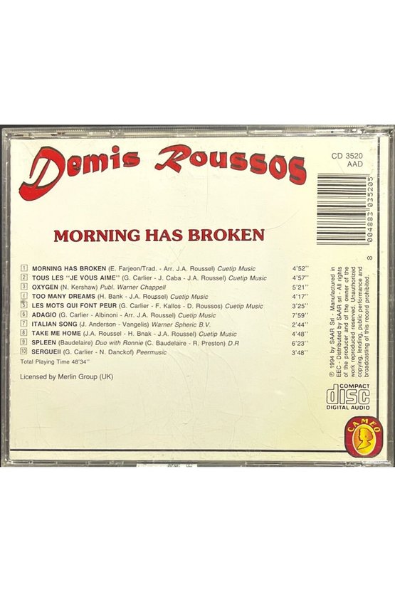 (Plak Değildir CD dir) CD Demis Roussos Morning Has Broken CD