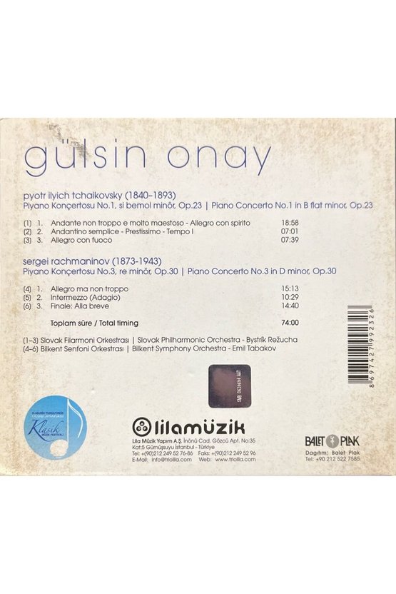 (Plak Değildir CD dir) CD Gülsin Onay Tchaikovsky No.1 CD