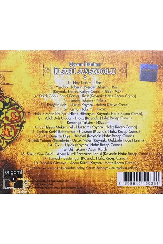 (Plak Değildir CD dir) CD İlahi Anadolu Çorum İlahileri 2 Açılmamış Jelatininde CD