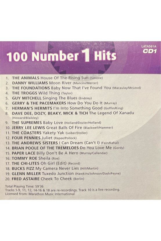 (Plak Değildir CD dir) CD 100 Number 1 Hits CD1 CD