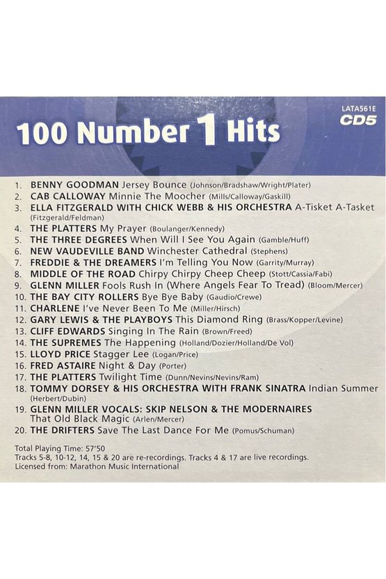 (Plak Değildir CD dir) CD 100 Number 1 Hits CD5 CD