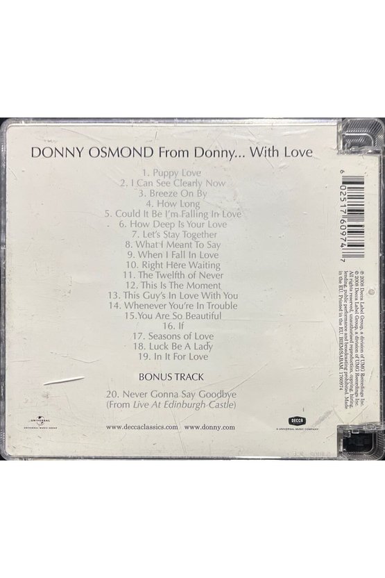 (Plak Değildir CD dir) CD Donny Osmond From Donny... With Love CD