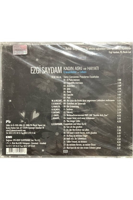 (Plak Değildir CD dir) CD Ezgi Saydam Kadın Aşkı VE Hayatı Mezzo Soprano Açılmamış Jelatininde CD