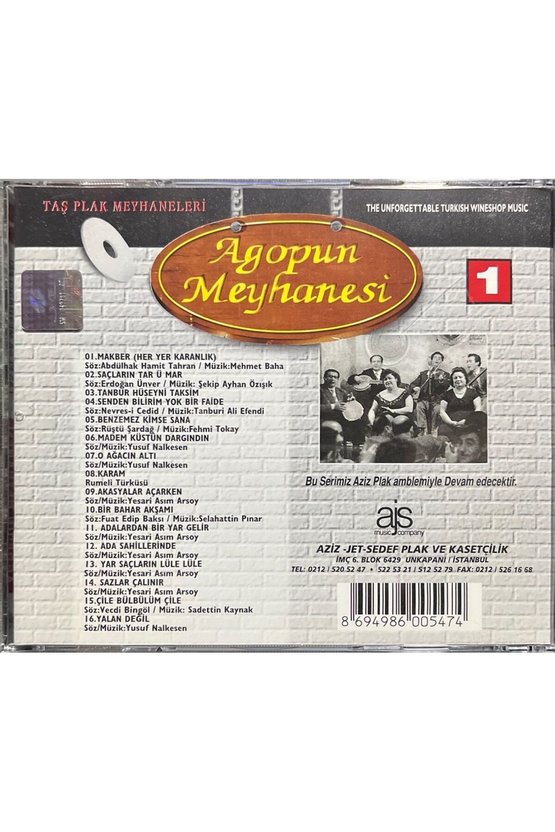 CD Meyhane Şarkıları - Agopun Meyhanesi CD