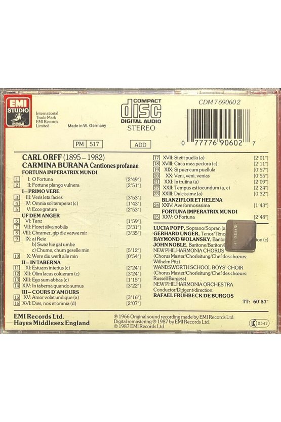 (Plak Değildir CD dir) CD Orff Carmina Burana CD