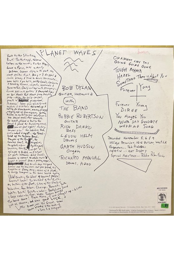Bob Dylan Planet Waves LP Plak