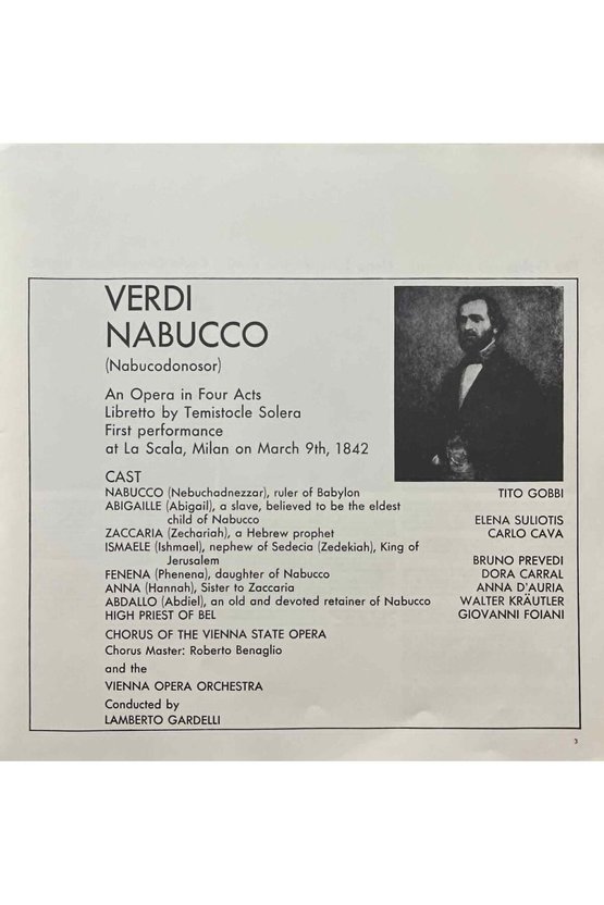 Giuseppe Verdi Nabucco 3 LP Box Set Plak