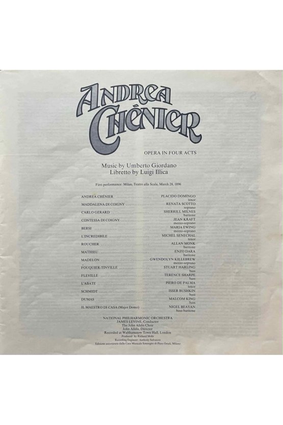 Giordanos Andrea Chenier Placido Domingo 3 LP Box Set Plak