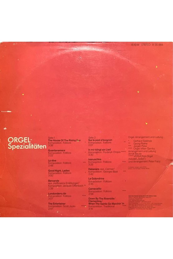 Orgel Spezialitaten Classic LP Plak