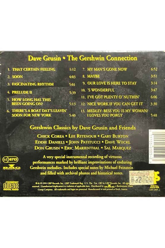 (Plak Değildir CD dir) CD Dave Grusin The Gershwin Connection CD