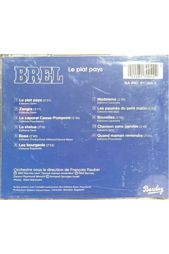 (Plak Değildir CD dir) CD Brel Le Plat Pays CD