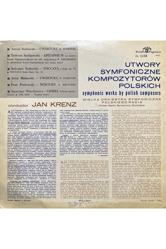 Jan Krenz Symphonic Works By Polish Composers Classic LP Plak