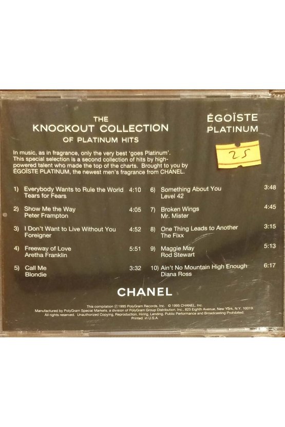 (PLAK DEĞİLDİR CD DİR) Cd Egoiste Platinum The Knockout Collection Of Platinum Hits Chanl Cd