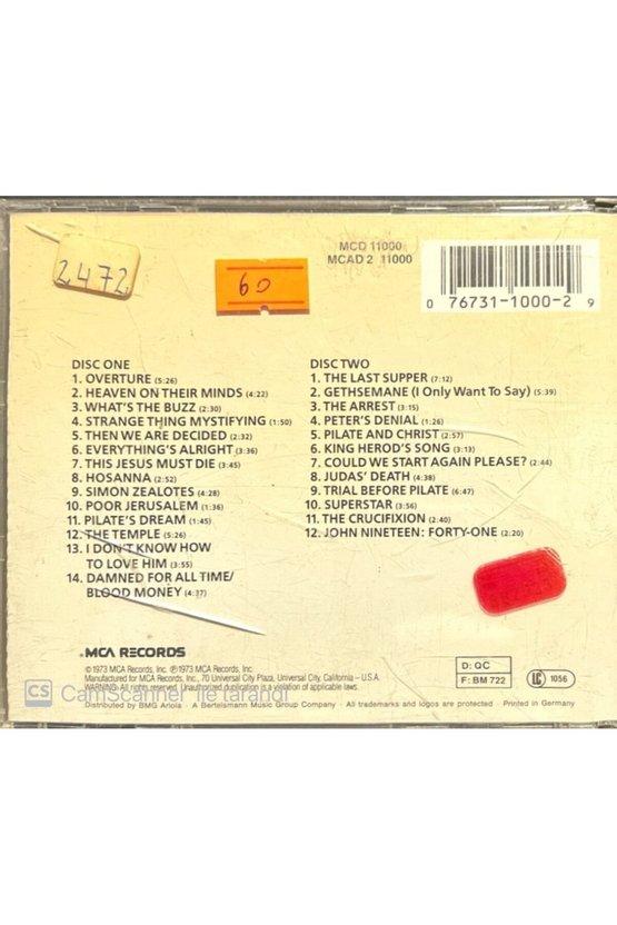 (PLAK DEĞİLDİR CD DİR) Cd Jesus Christ Superstar Soundtrack Double Cd
