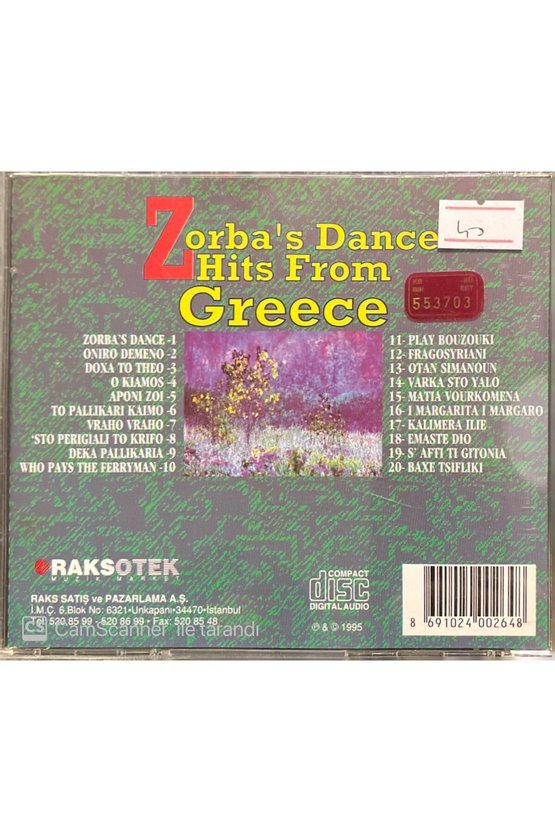 (PLAK DEĞİLDİR CD DİR) Cd Zorbas Dance Hits From Greece Cd
