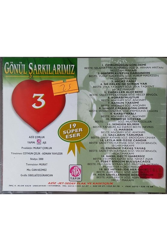 (PLAK DEĞİLDİR CD DİR) Cd Gönül Şarkılarımız 3 Cd