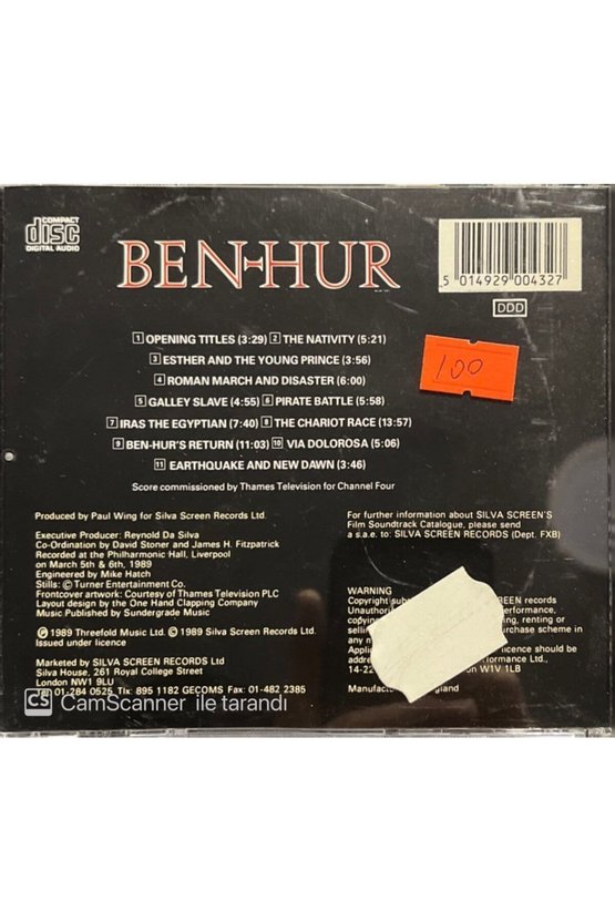 (PLAK DEĞİLDİR CD DİR) Cd Carl Davis Benhur Cd
