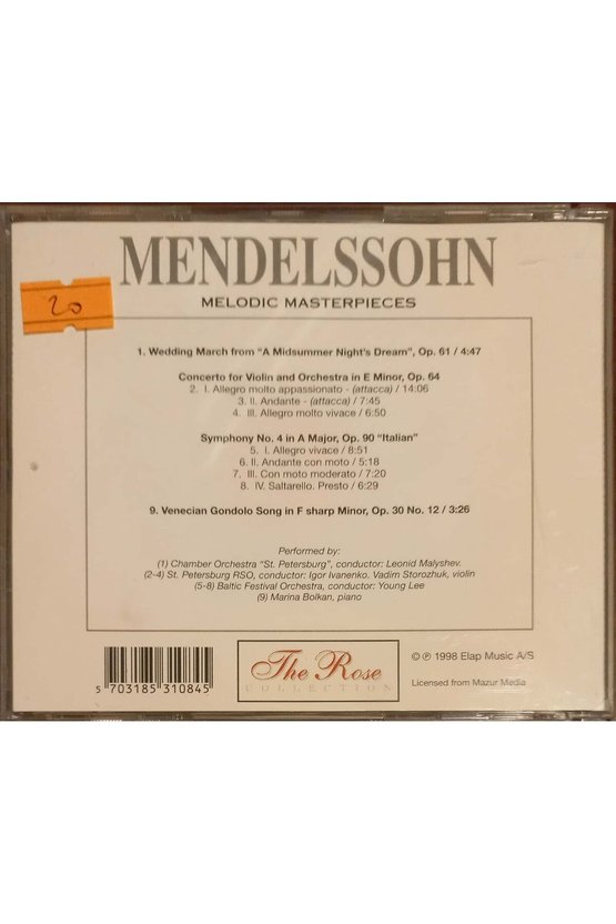 (PLAK DEĞİLDİR CD DİR) Cd Mendelssohn Melodic Maaterpieces Tiherose Collection Cd
