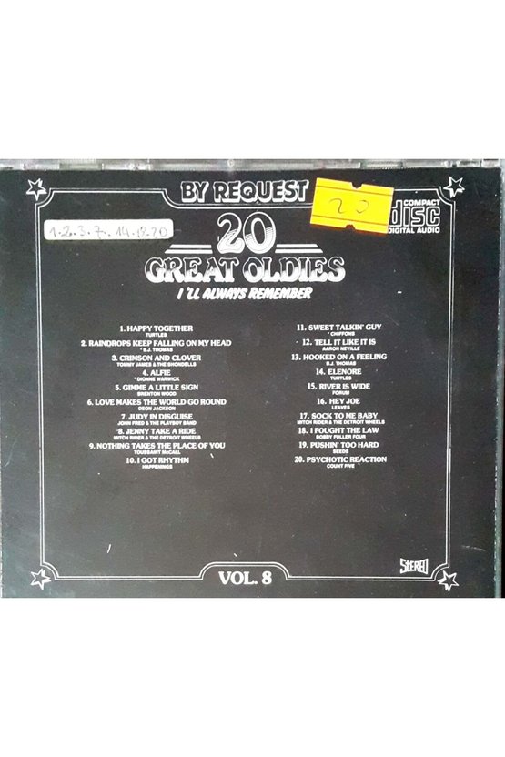 (PLAK DEĞİLDİR CD DİR) Cd 20 Great Oldies I ll Always Remember Vol 8 Cd
