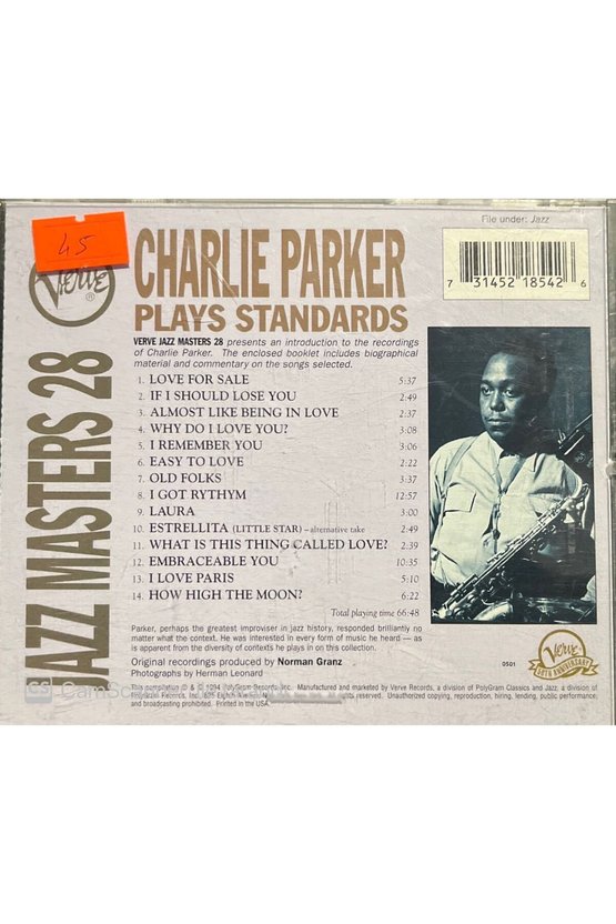 (PLAK DEĞİLDİR CD DİR) Cd Charlie Parker Plays Standarts Jazz Masters 28 Cd