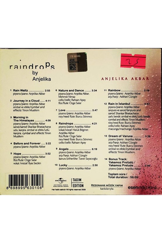 (PLAK DEĞİLDİR CD DİR) Cd Raindiro Ps By Anjelika Anjelika Akbar Cd