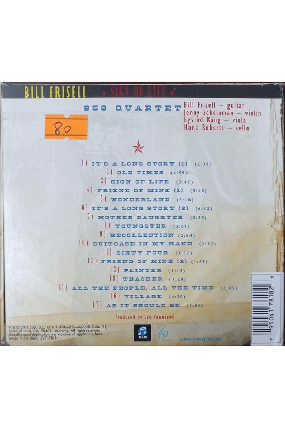 (PLAK DEĞİLDİR CD DİR) Cd Bill Frisell Sign Of Life Cd