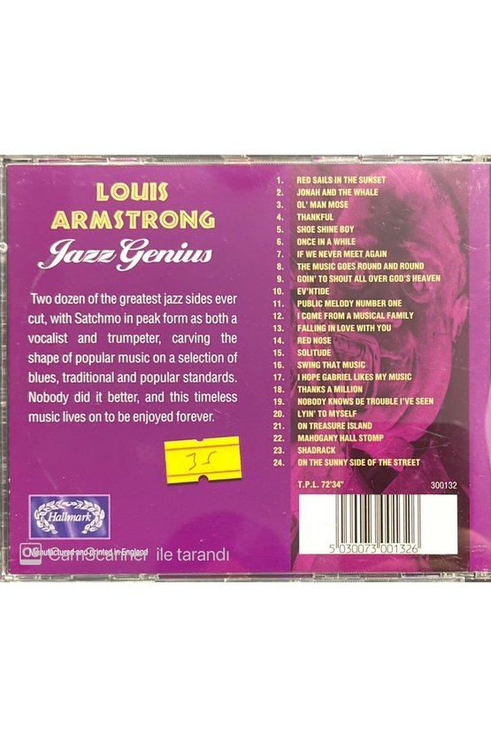 (PLAK DEĞİLDİR CD DİR) Cd Louis Armstron Jazz Genius Cd