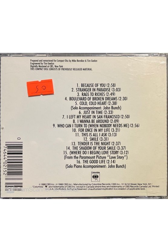 (PLAK DEĞİLDİR CD DİR) Cd Tony Bennett 16 Most Requested Songs Cd