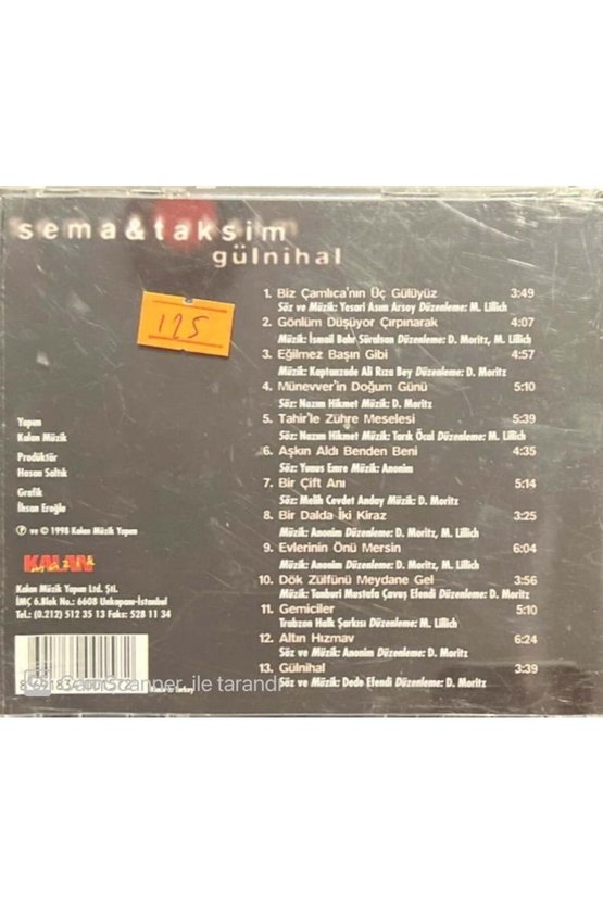 (PLAK DEĞİLDİR CD DİR) Cd Sema & Taksim Gülnihal Sarı Bandrollü Cd
