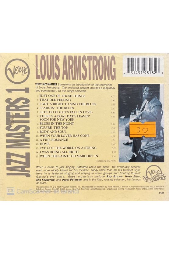 (PLAK DEĞİLDİR CD DİR) Cd Louis Armstrong Jazz Master 1 Cd