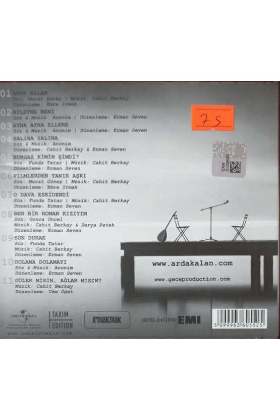 (PLAK DEĞİLDİR CD DİR) Cd Cahit Berkay & Derya Petek Arda Kalan Cd