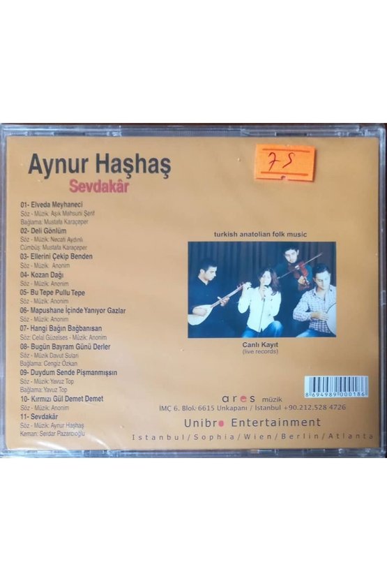 (PLAK DEĞİLDİR CD DİR) Cd Aynur Haşhaş Sevdakar Elveda Meyhaneci Açılmamış Jelatininde Cd